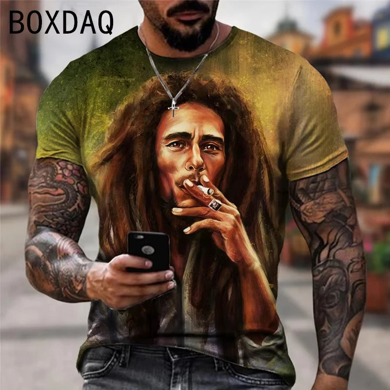 Oversized Men's T-shirt Cool Rock Bob Marley Print Tops Short Sleeve Street Hip-hop Shirt Summer Women T-Shirt Kid TShirt Y2k