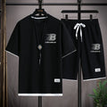 Fashionable casual T-shirt and shorts, suitable for men's sports, simple and comfortable summer waffle suit