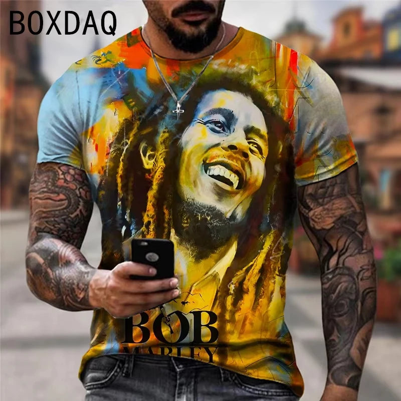 Oversized Men's T-shirt Cool Rock Bob Marley Print Tops Short Sleeve Street Hip-hop Shirt Summer Women T-Shirt Kid TShirt Y2k