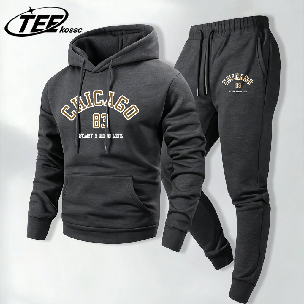 Chicago Atart A Good Life Men Streetwear Retro All-Match Tracksuit Loose Fleece Basics Pullover Unisex Autumn Fashion Suits
