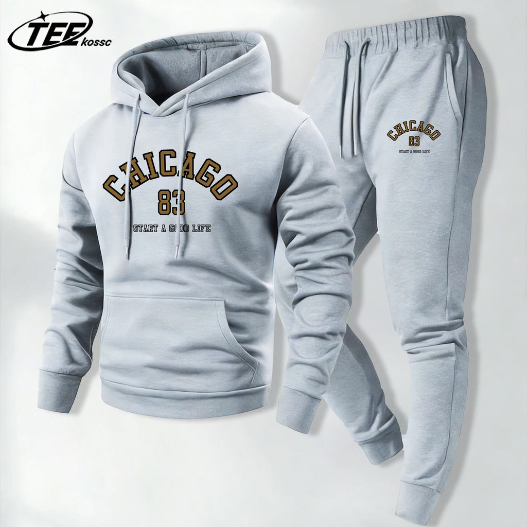 Chicago Atart A Good Life Men Streetwear Retro All-Match Tracksuit Loose Fleece Basics Pullover Unisex Autumn Fashion Suits