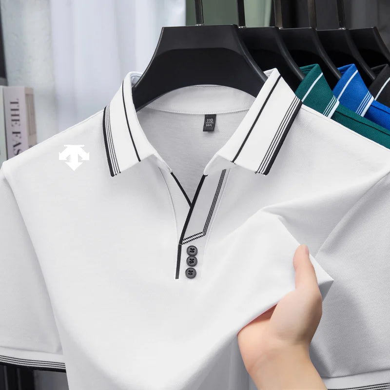 Fashion Man Short-Sleeved Polo Shirt Lapel Triangle Print Summer Best Seller British Style T-Shirt Outdoor Golf Leisure MensWear