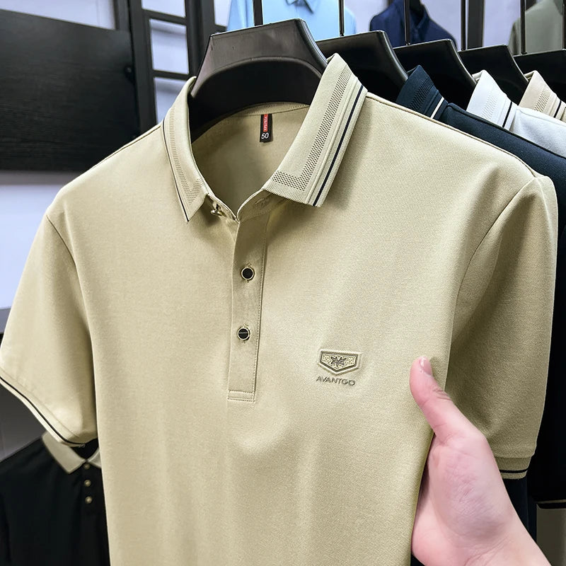 Light luxury brand men's short sleeve polo shirt summer new item high-end letter golf comfortable cotton casual business T-shirt