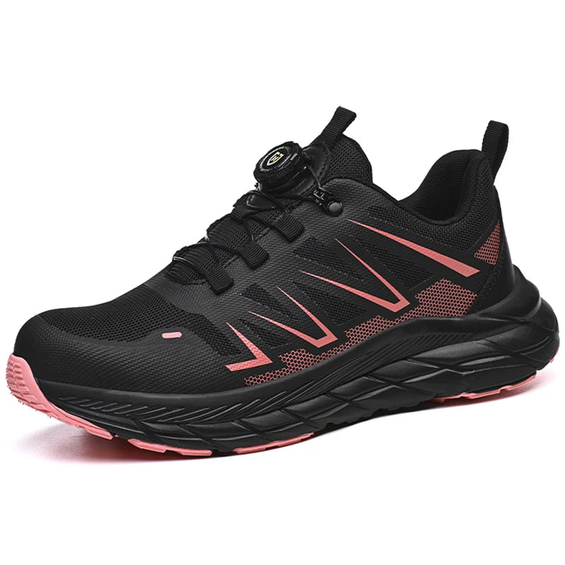 Rotate Button Women Safety Shoes Lightweight soft Work Sneakers Steel toe shoes Puncture-Proof Indestructible shoes Security