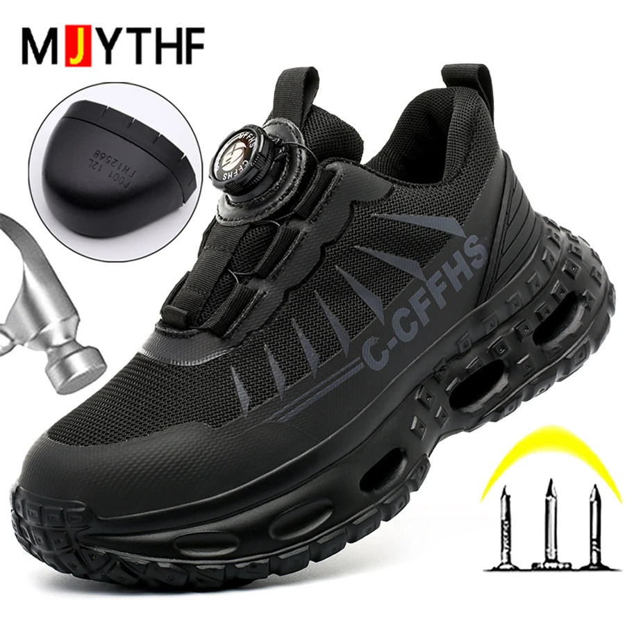 Rotating button Women Safety Shoes Anti-smash Anti puncture Work Shoes Steel toe Boots Protection Shoes Breathable Work Sneakers