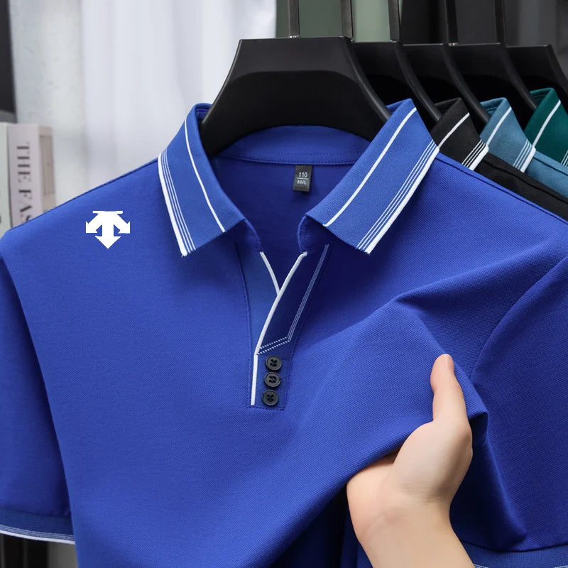 Fashion Man Short-Sleeved Polo Shirt Lapel Triangle Print Summer Best Seller British Style T-Shirt Outdoor Golf Leisure MensWear