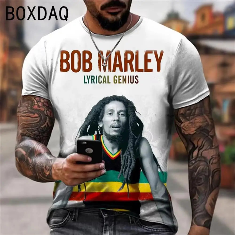 Oversized Men's T-shirt Cool Rock Bob Marley Print Tops Short Sleeve Street Hip-hop Shirt Summer Women T-Shirt Kid TShirt Y2k