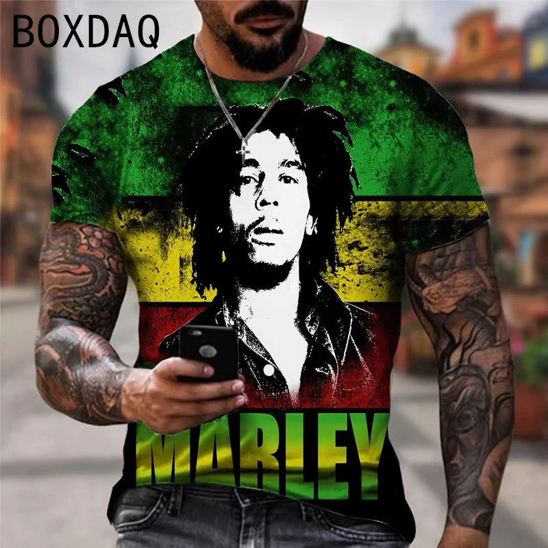 Oversized Men's T-shirt Cool Rock Bob Marley Print Tops Short Sleeve Street Hip-hop Shirt Summer Women T-Shirt Kid TShirt Y2k