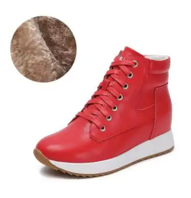 7CM Genuine Leather Women Ankle Booties Platform Wedge Hidden Heels Warm Women Winter Autumn Spring Casual Chunky Sneaker Shoes