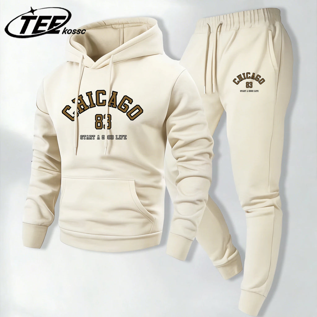 Chicago Atart A Good Life Men Streetwear Retro All-Match Tracksuit Loose Fleece Basics Pullover Unisex Autumn Fashion Suits