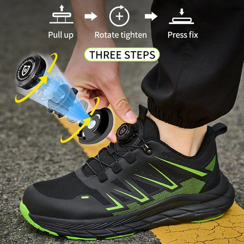 Rotate Button Women Safety Shoes Lightweight soft Work Sneakers Steel toe shoes Puncture-Proof Indestructible shoes Security