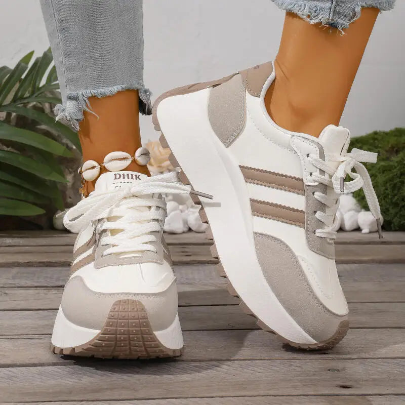 Brand Design Mix Color Comfort Platform Sneakers Women 2026 Spring Non Slip Thick Bottom Sneakers Woman's Lace Up Sports Shoes