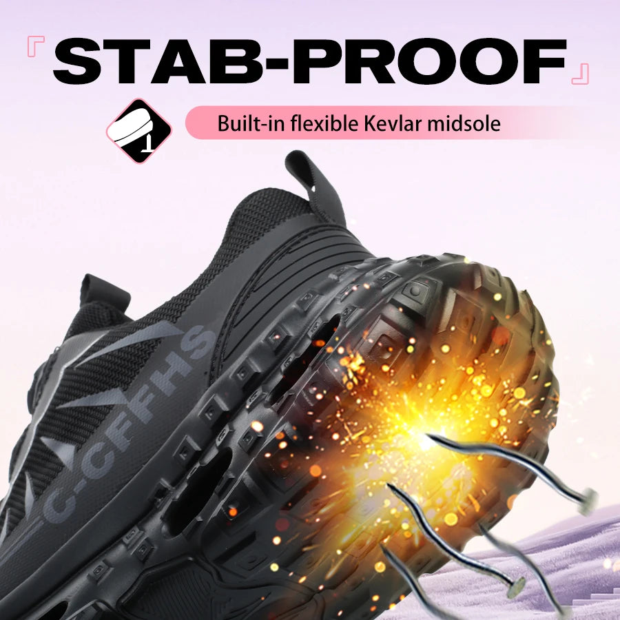 Rotating button Women Safety Shoes Anti-smash Anti puncture Work Shoes Steel toe Boots Protection Shoes Breathable Work Sneakers