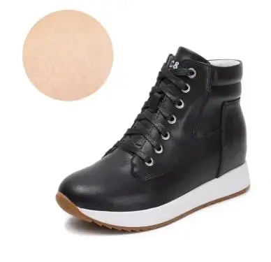 7CM Genuine Leather Women Ankle Booties Platform Wedge Hidden Heels Warm Women Winter Autumn Spring Casual Chunky Sneaker Shoes