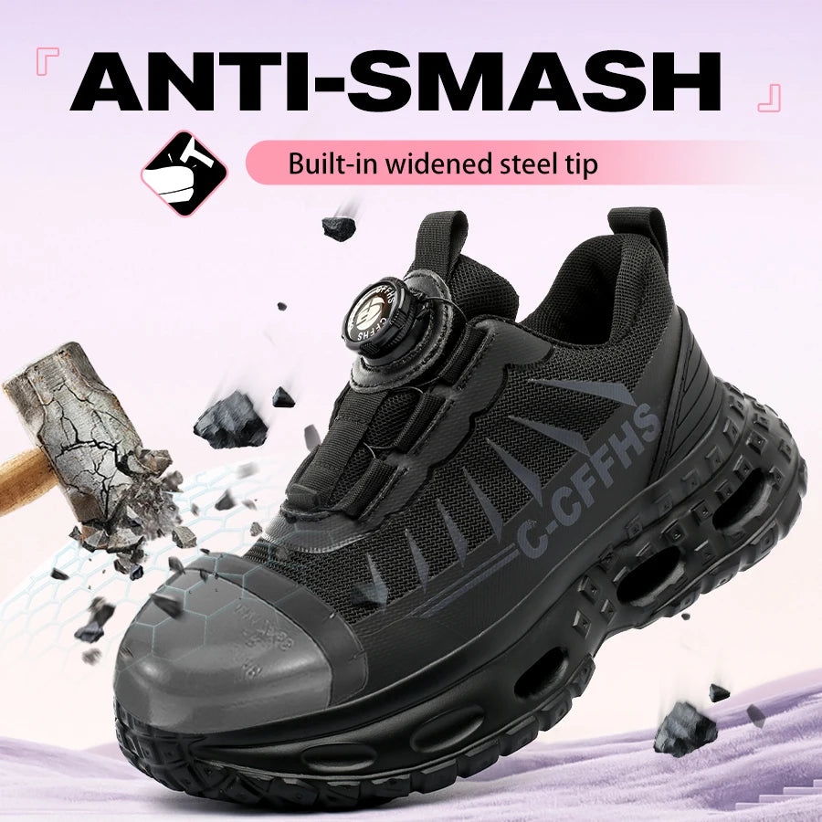 Rotating button Women Safety Shoes Anti-smash Anti puncture Work Shoes Steel toe Boots Protection Shoes Breathable Work Sneakers