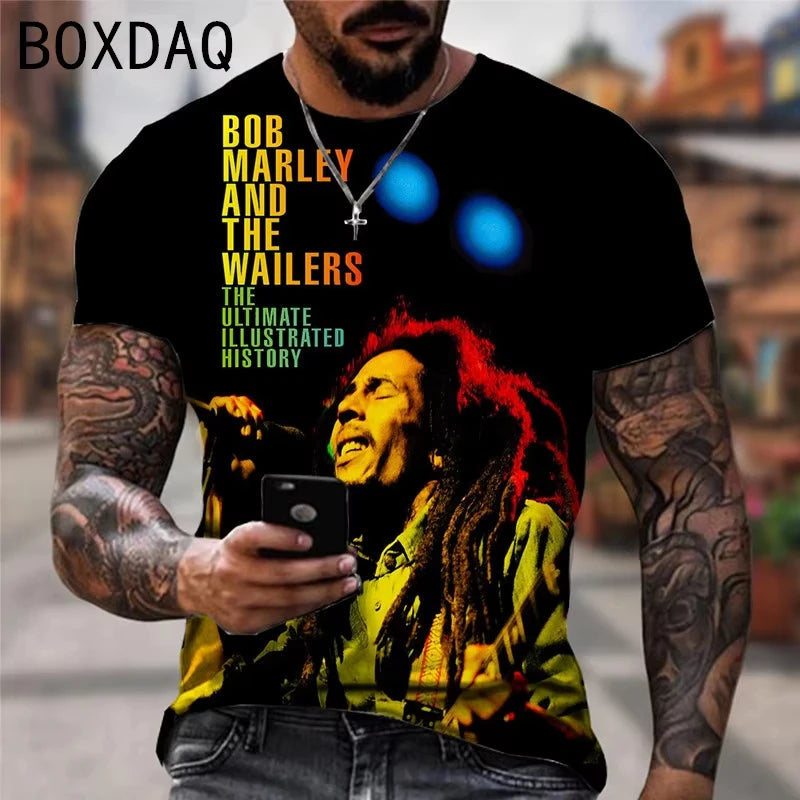 Oversized Men's T-shirt Cool Rock Bob Marley Print Tops Short Sleeve Street Hip-hop Shirt Summer Women T-Shirt Kid TShirt Y2k