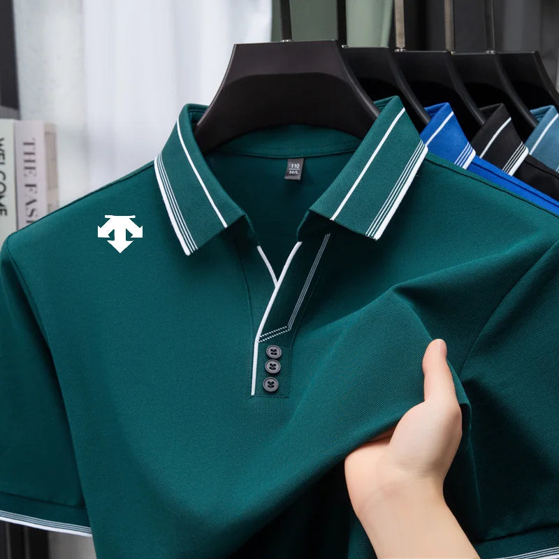 Fashion Man Short-Sleeved Polo Shirt Lapel Triangle Print Summer Best Seller British Style T-Shirt Outdoor Golf Leisure MensWear