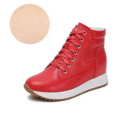 7CM Genuine Leather Women Ankle Booties Platform Wedge Hidden Heels Warm Women Winter Autumn Spring Casual Chunky Sneaker Shoes