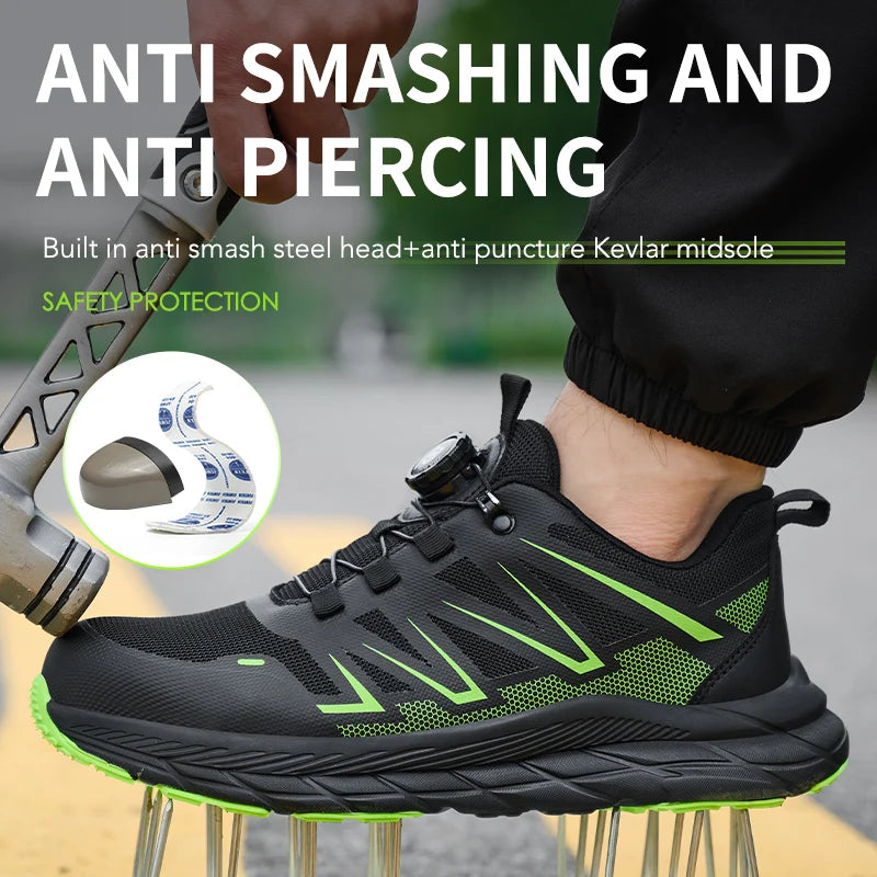 Rotate Button Women Safety Shoes Lightweight soft Work Sneakers Steel toe shoes Puncture-Proof Indestructible shoes Security