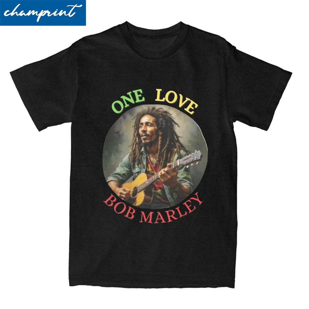 Retro ONE LOVE BOB MARLEY T Shirt Men's O-neck Short Sleeve Tops Cotton Summer Top Tee