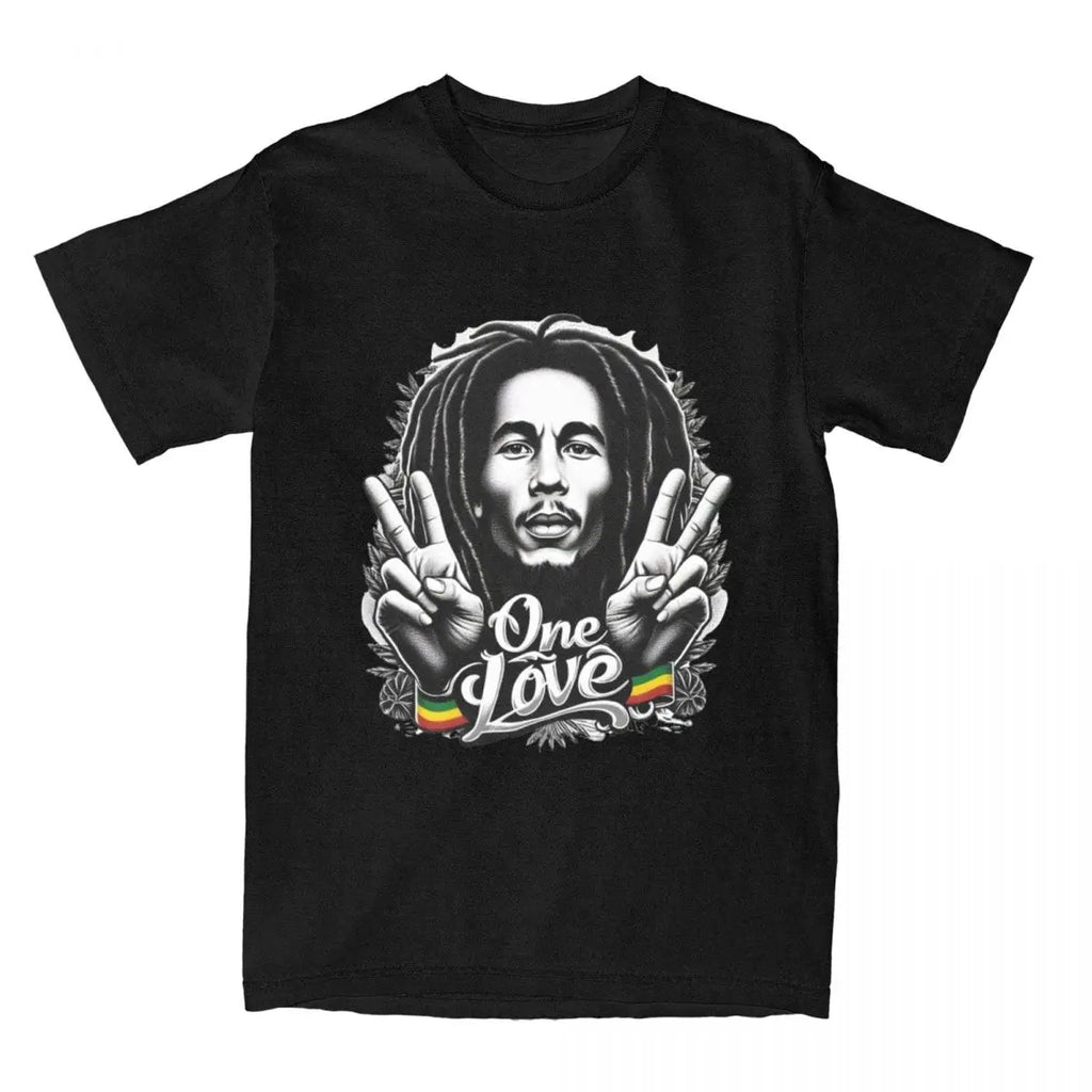 Retro ONE LOVE BOB MARLEY T Shirt Men's O-neck Short Sleeve Tops Cotton Summer Top Tee