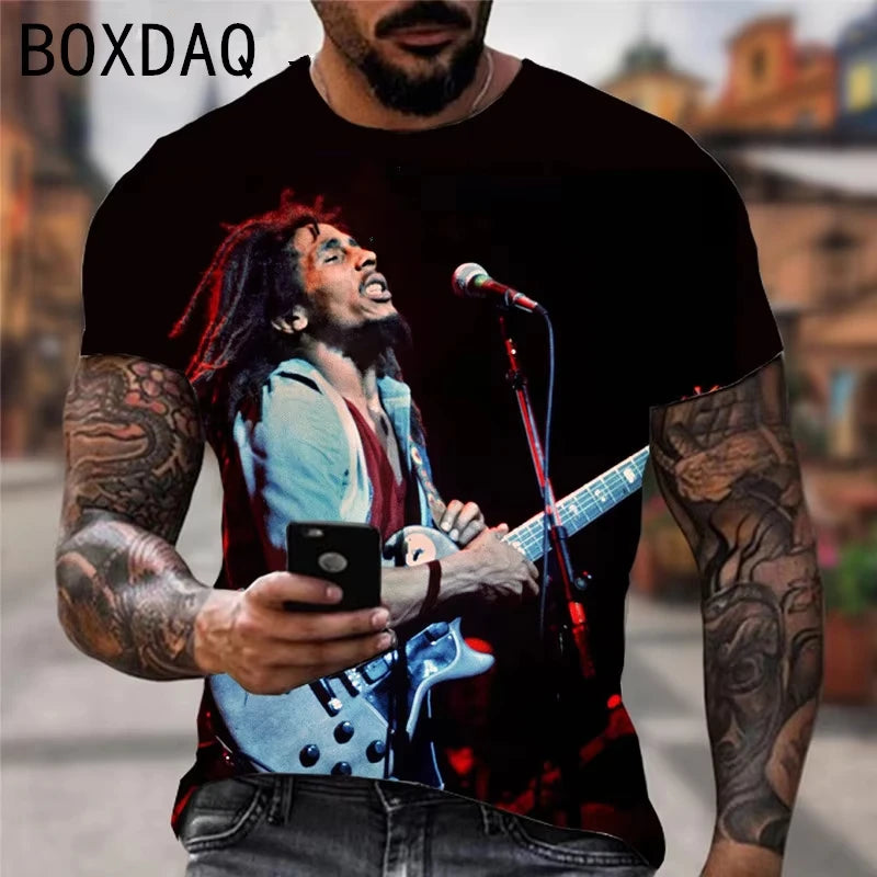 Oversized Men's T-shirt Cool Rock Bob Marley Print Tops Short Sleeve Street Hip-hop Shirt Summer Women T-Shirt Kid TShirt Y2k