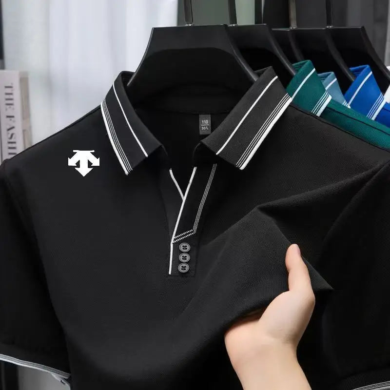 Fashion Man Short-Sleeved Polo Shirt Lapel Triangle Print Summer Best Seller British Style T-Shirt Outdoor Golf Leisure MensWear