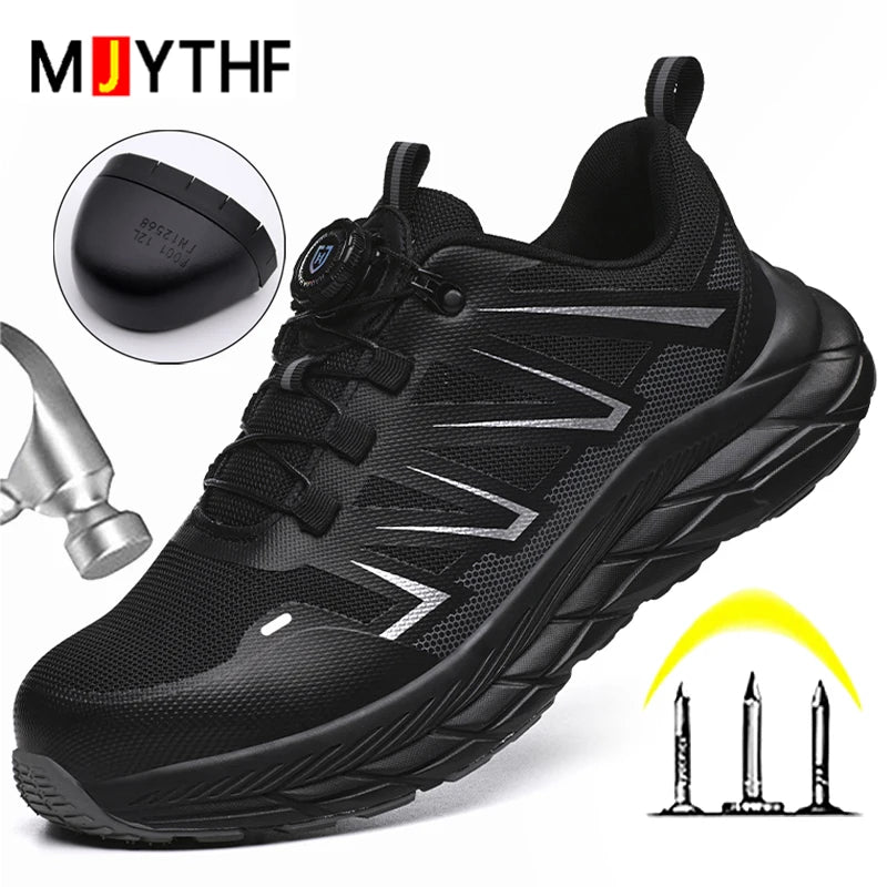 Rotate Button Women Safety Shoes Lightweight soft Work Sneakers Steel toe shoes Puncture-Proof Indestructible shoes Security