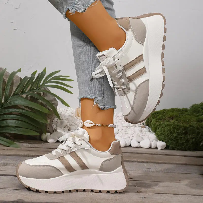 Brand Design Mix Color Comfort Platform Sneakers Women 2026 Spring Non Slip Thick Bottom Sneakers Woman's Lace Up Sports Shoes
