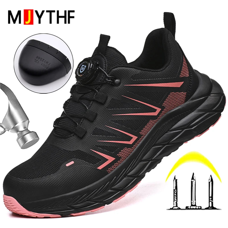 Rotate Button Women Safety Shoes Lightweight soft Work Sneakers Steel toe shoes Puncture-Proof Indestructible shoes Security