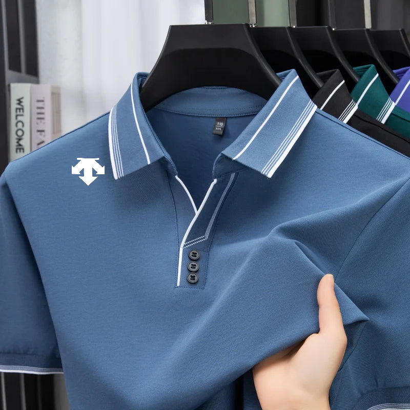 Fashion Man Short-Sleeved Polo Shirt Lapel Triangle Print Summer Best Seller British Style T-Shirt Outdoor Golf Leisure MensWear