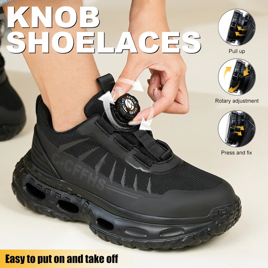Rotating button Women Safety Shoes Anti-smash Anti puncture Work Shoes Steel toe Boots Protection Shoes Breathable Work Sneakers