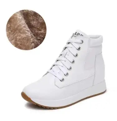 7CM Genuine Leather Women Ankle Booties Platform Wedge Hidden Heels Warm Women Winter Autumn Spring Casual Chunky Sneaker Shoes