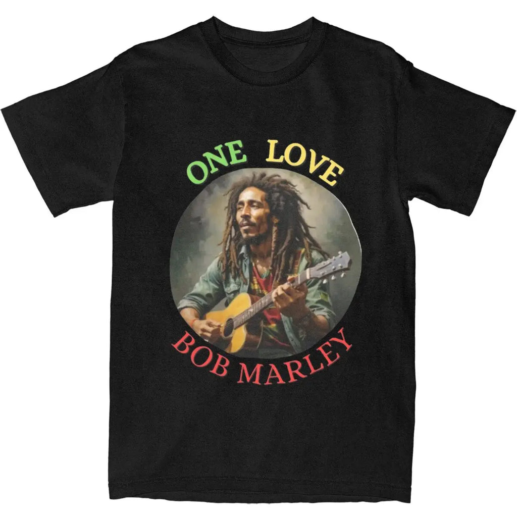 Retro ONE LOVE BOB MARLEY T Shirt Men's O-neck Short Sleeve Tops Cotton Summer Top Tee